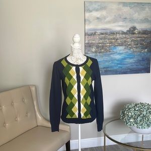Navy Sweater with front diamond design. Size Small
